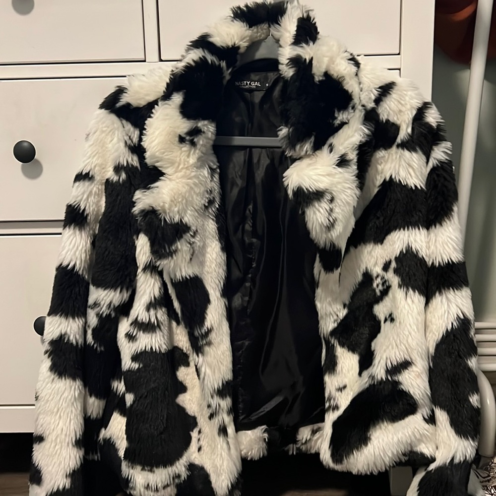 Nasty Gal cow print shag jacket